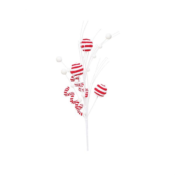 Galho Bolas Vermelho e Branco (Enfeites Trend) - 1 Un