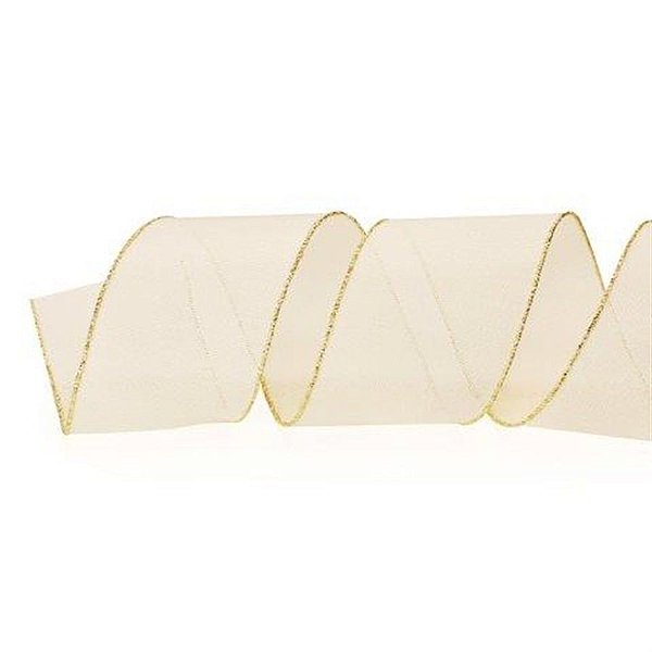 Fita de Natal Branco e Ouro 6,3cm - 1 Un