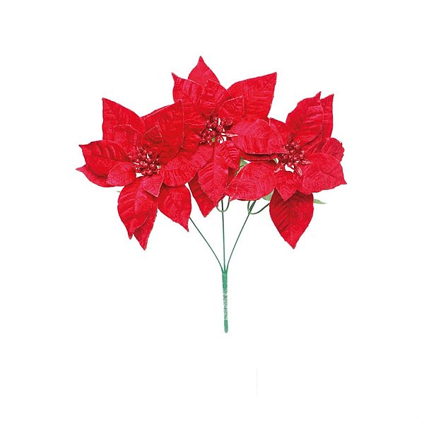 Buquê 3 Poinsetias Vermelho (Flores Cabo Médio) - 3 Unidades