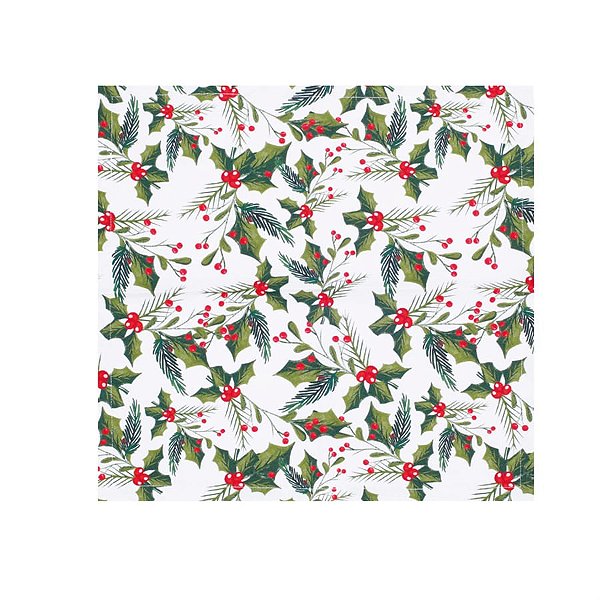 Guardanapo de Natal de Tecido Azevinho Verde e Branco e Vermelho - 4 Un