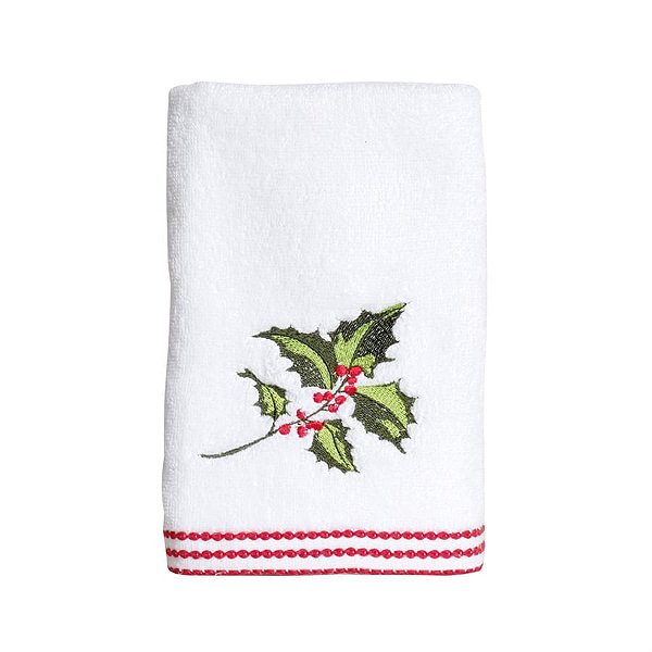 Toalha de Rosto Azevinho Branco e Verde e Vermelho 42X70 - 2 Un