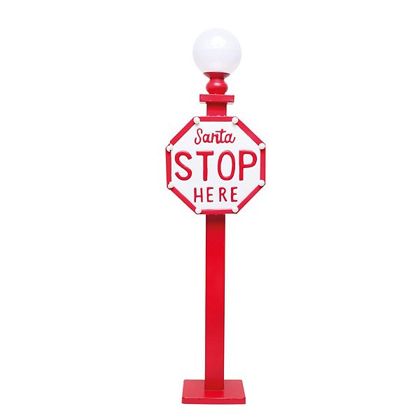 Placa com Led Santa Stop Here Vermelho e Branco
