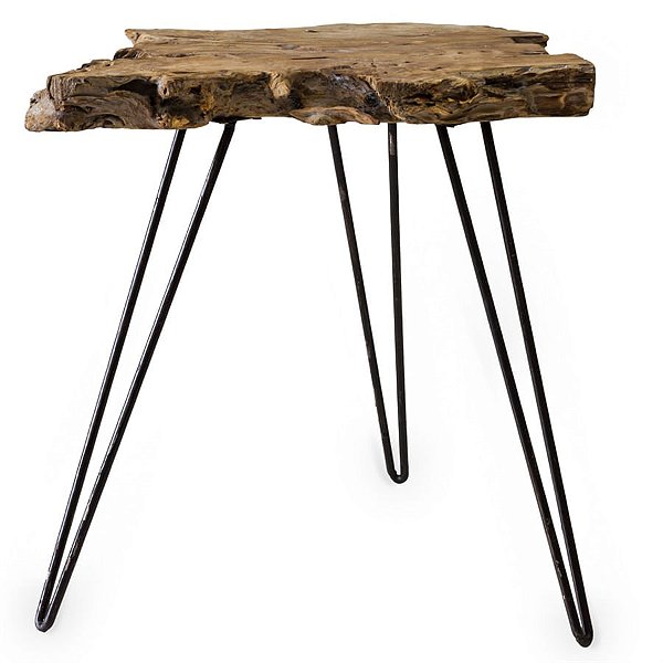 Banqueta em Madeira com Metal Decorativa Cinza
