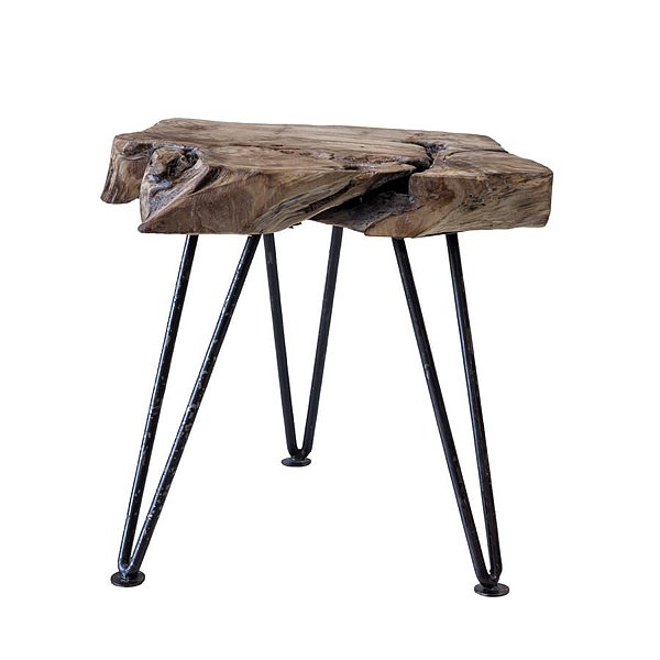 Banqueta em Madeira com Metal Decorativa Natural