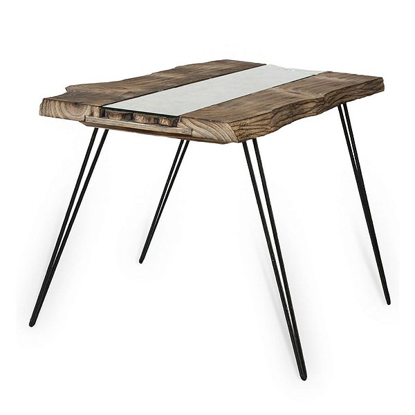 Mesa de Vidro em Madeira Paulownia Decorativa