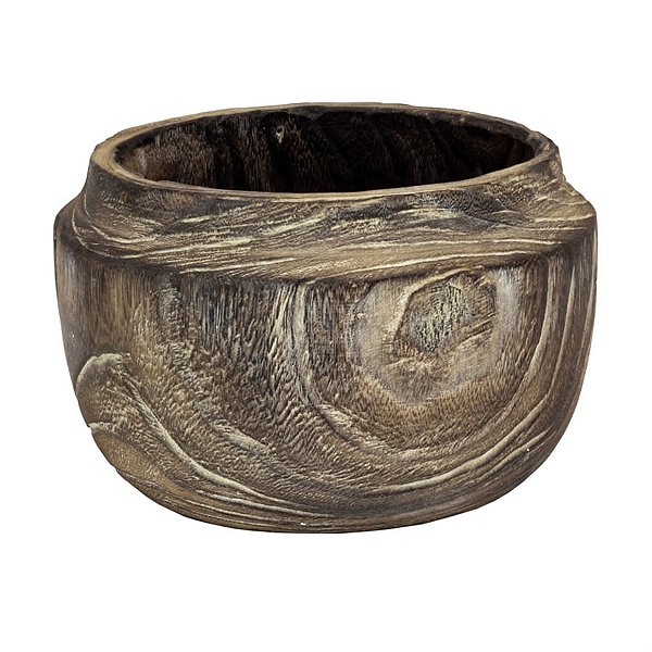 Cachepot em Madeira Redondo Cinza - M 26x26x17