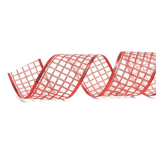 Fita de Natal Glitter Branco e Vermelho 3,8cm (Fita para Presente) - 1 Unidade