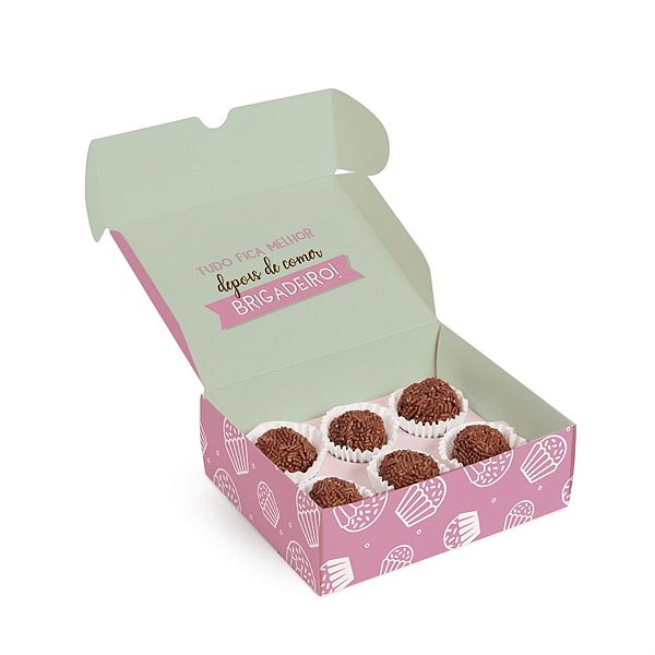 Caixa Para 6 Brigadeiros Brigadeiro Rosa 13x10,6x4,5cm - 10 Un