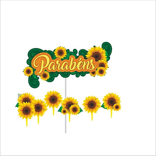 Topo de Bolo Decorativo em Cartonado para Festa Girassol - 1 Un