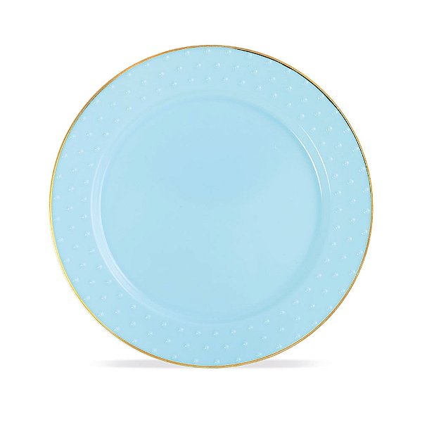 Prato de Plástico Descartável Azul e Ouro - 6 Un