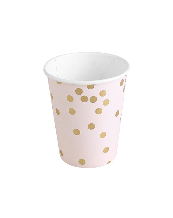 Copo de Papel 270ml Confetes Dourados Rosa Bebê - 10 Un