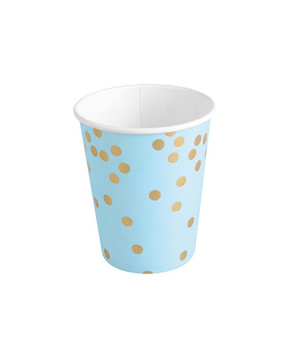 Copo de Papel 270ml Confetes Dourados Azul Bebê - 10 Un