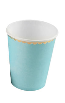 Copo de Papel 270ml Azul Bebê Borda Dourada - 10 Un