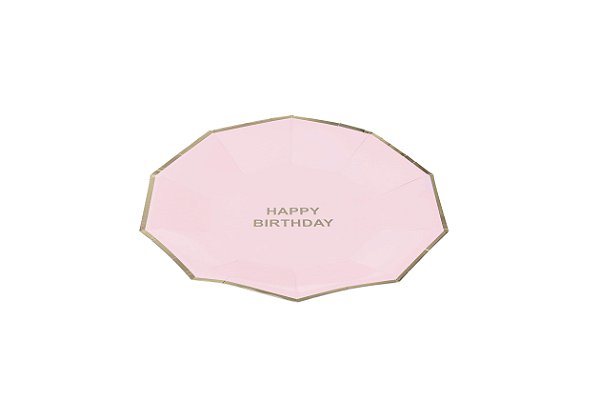 Prato Papel Happy Birthday Rosa Bebê - 10 Un