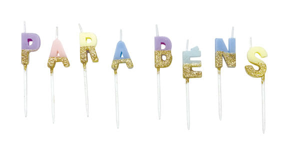 Vela Parabens Pastel com Dourado - 8 Un
