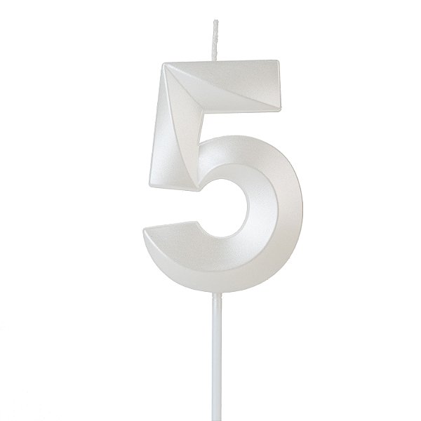 Vela Design Branco Perolizada Número 5