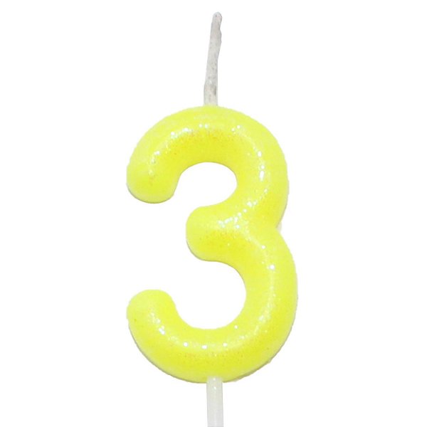 Vela Amarelo Neon Número 3