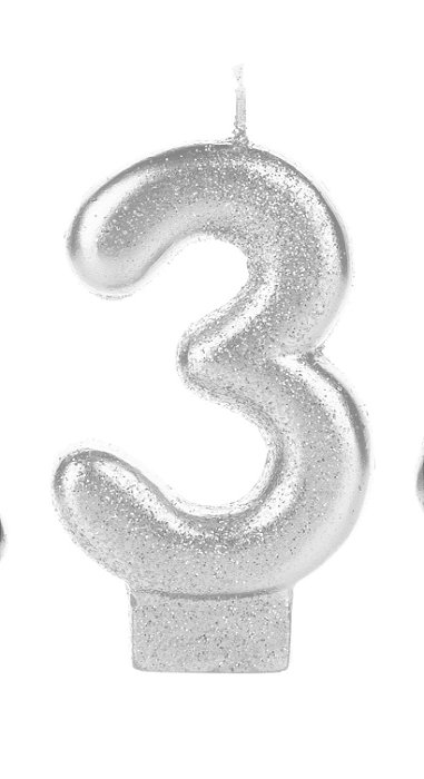 Vela Branca Glitter Número 3