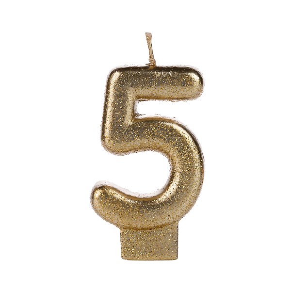 Vela Dourada Glitter Número 5