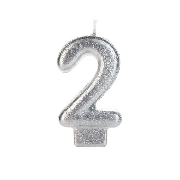 Vela Prateada Glitter Número 2