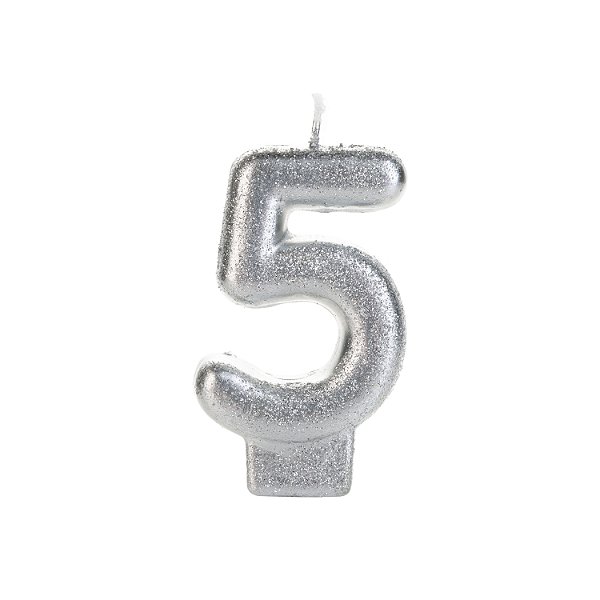 Vela Prateada Glitter Número 5
