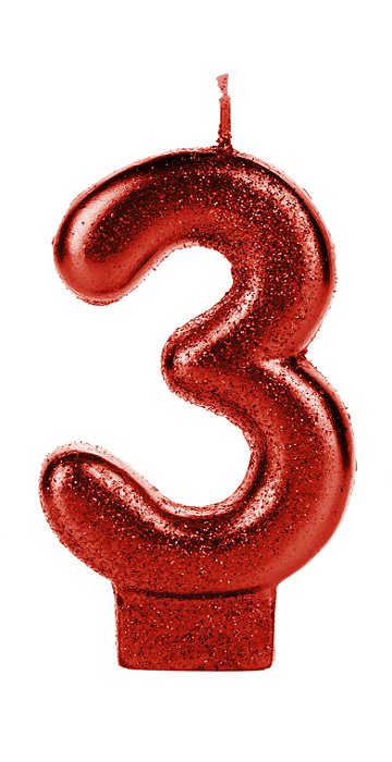 Vela Vermelha Glitter Número 3