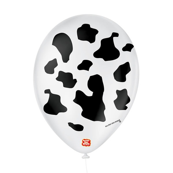 Balão de Festa Látex Decorado Vaquinha - Branco e Preto - 25 Un