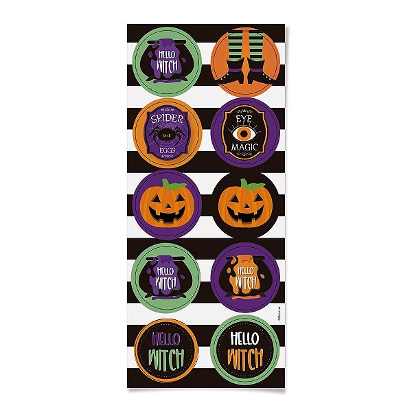 Adesivo Redondo Happy Halloween Preto - 30 Un