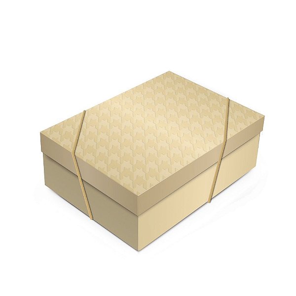 Caixa Retangular com Tampa Relevo Tweed Ouro G 46X33X14
