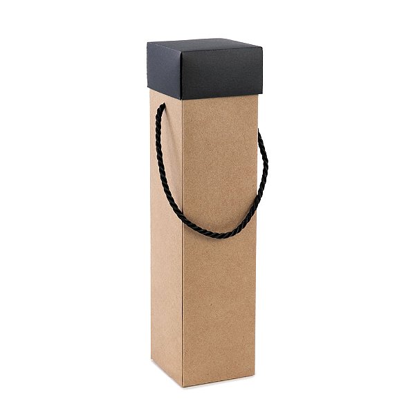 Caixa Vinho com Alça Liso Pardo e Preto 8x8x33cm