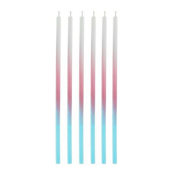 Vela Palito Degradê Azul e Rosa 15cm - V189 - 6 Un