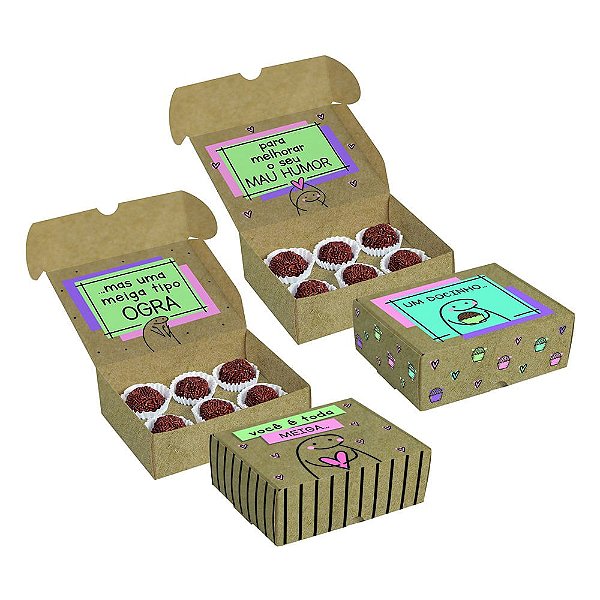 Caixa Para 4 Brigadeiros Flork Composê 9x9x4,5cm - 10 Un