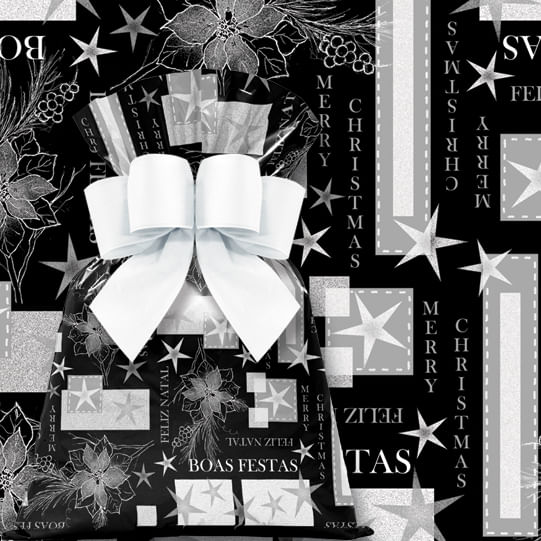 Saco Metal Adesivo 16X21 Aba Natal Black/White - 100 Un