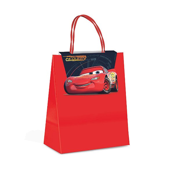 Sacola Papel com Fecha Carros Mcqueen M 26X19,5X9,5