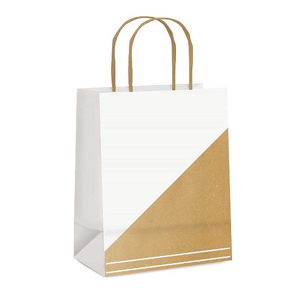 Sacola Papel Kraft Noah Branco M 26X19,5X9,5