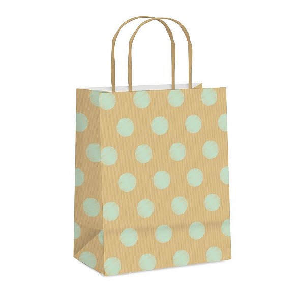 Sacola Papel Pretty Poá Kraft/Verde P 21,5X15X8
