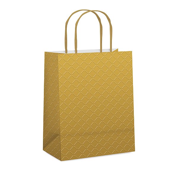 Sacola Papel Relevo Ouro M 26X19,5X9,5