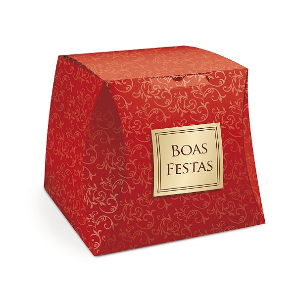 Caixa Para Panetone Boas Festas Vermelha G 19x19x16,5cm 500g - 10 Un