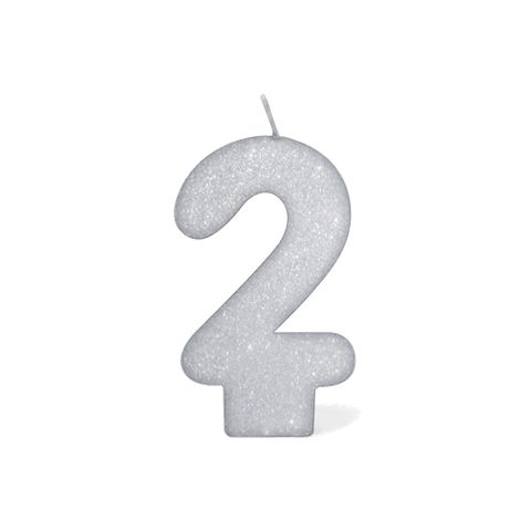 Vela Prateada Glitter 2 - Silver Plastic - 1 Un