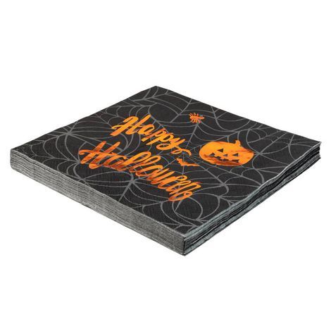 Guardanapo Estampado Metalizado 32cm Happy Halloween Teia - 20 Un