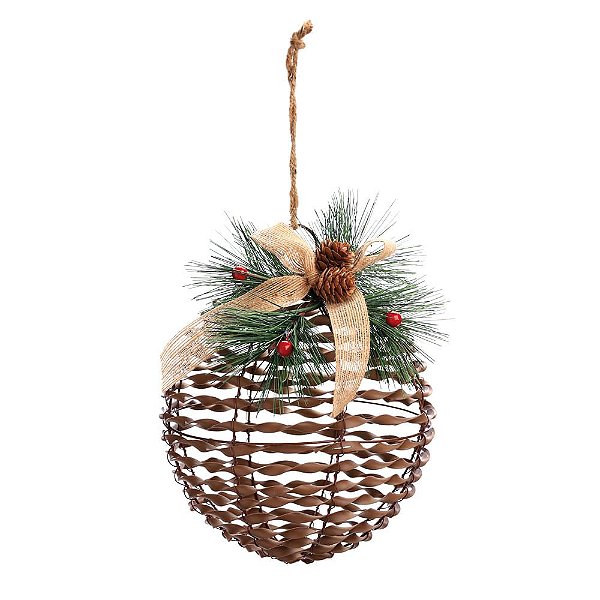 Bola Rattan com Laço Xadrez Cru 16cm - 1 Un
