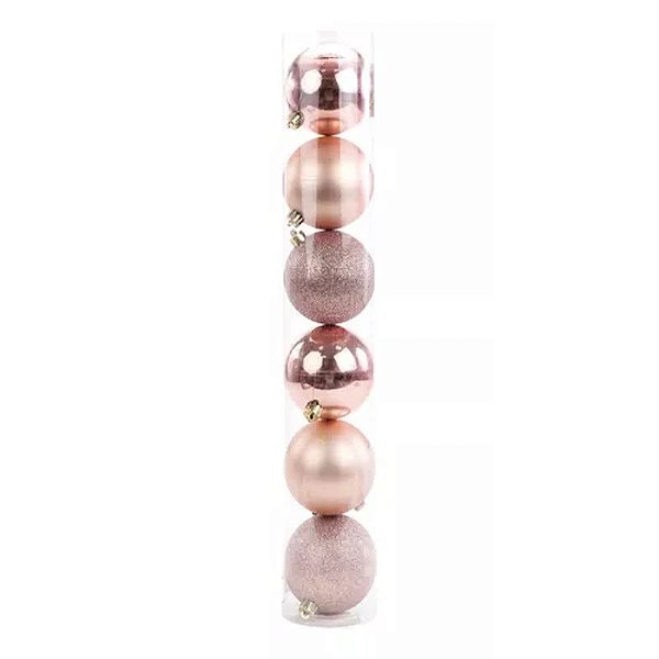 Bola Tubo Brilho/Fosco/Glitter Rose Gold 10cm - Jogo com 6 Peças
