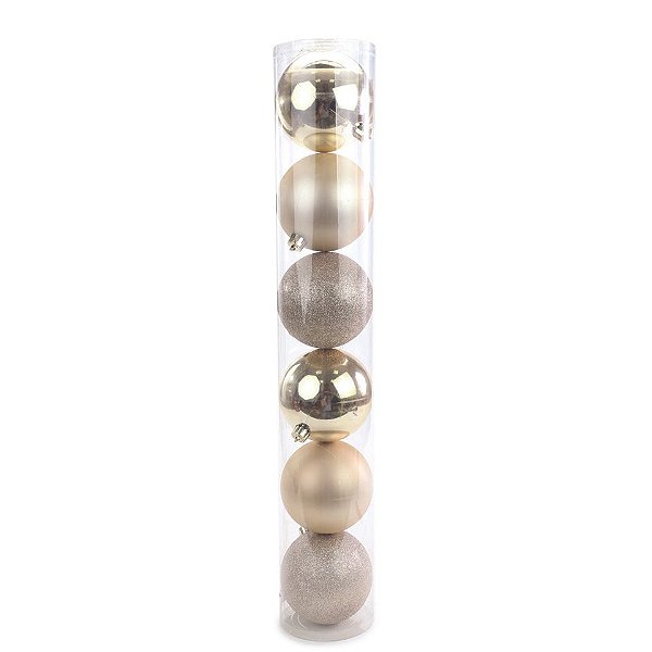 Bola Tubo Brilho/Fosco/Glitter Nud 8cm - Jogo com 6 Peças
