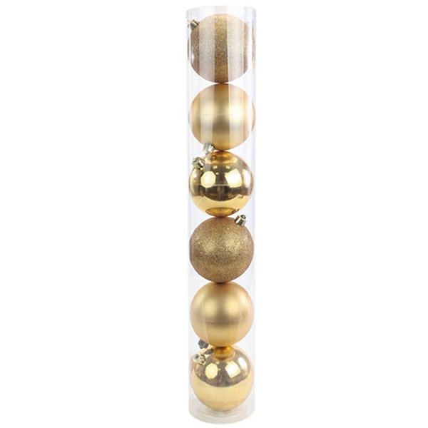 Bola Tubo Brilho/Fosco/Glitter Ouro 7cm - Jogo com 6 Peças
