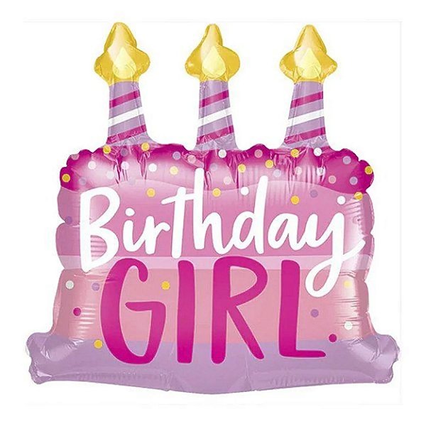 Balão Qualatex 14" - Shape Solto - Birthday Girl-Bolo E Velas - 1 Un