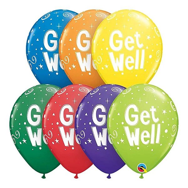 Balão Qualatex 11" - Qx Party Balloon Estampado - Get Well-Espirais - 6 Un