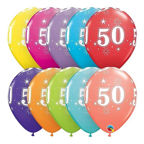 Balão Qualatex 11" - Qx Party Balloon Estampado - N° 50 - 6 Un