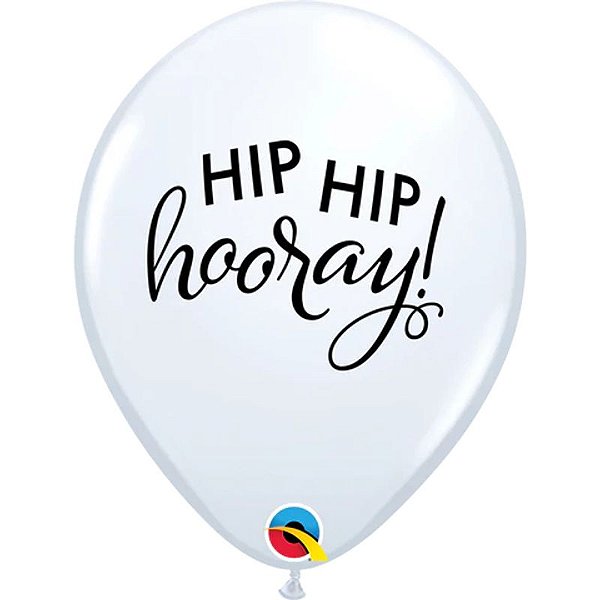 Balão Qualatex 11" - Redondo Branco - Hip Hip Hooray! - 50 Un