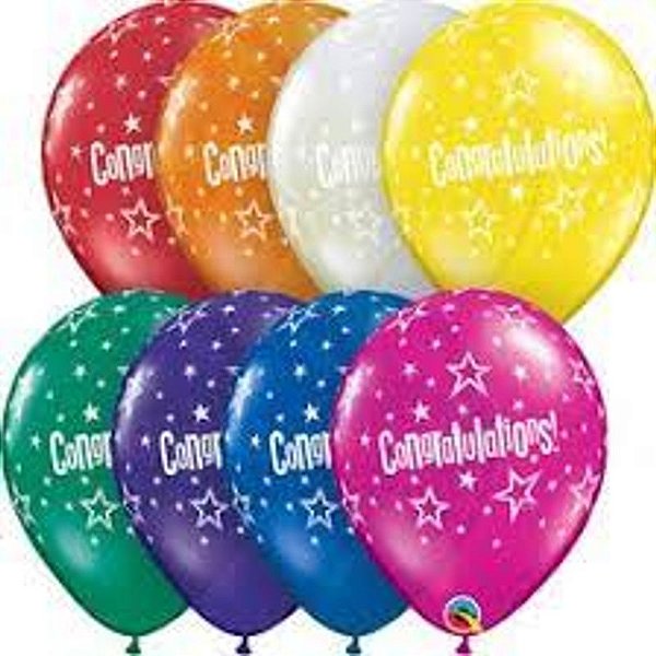 Balão Qualatex 11" - Redondo Sortido Joia - Congratulations!-Estrelas - 50 Un