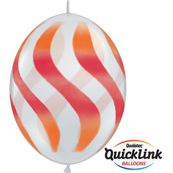 Balão Qualatex 12" - Q-Link Diamante Transparente - Listras Onduladas Laranja E Vermelho - 50 Un